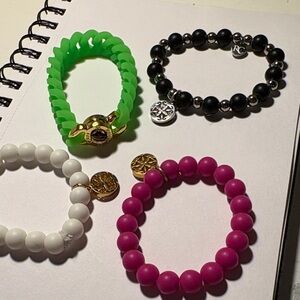 4 rustic cuff, bracelets in Green, Black, White, and Pink